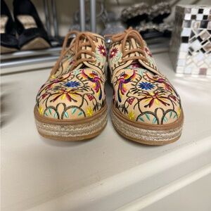Kanna Cordova SUNDANCE $248 Embroidered Nubuck Oxford Espadrilles Shoes 38/7.5